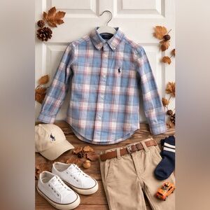 Ralph Lauren Boys Plaid Button-Up 2T Red White Blue | Picture Day Shirt